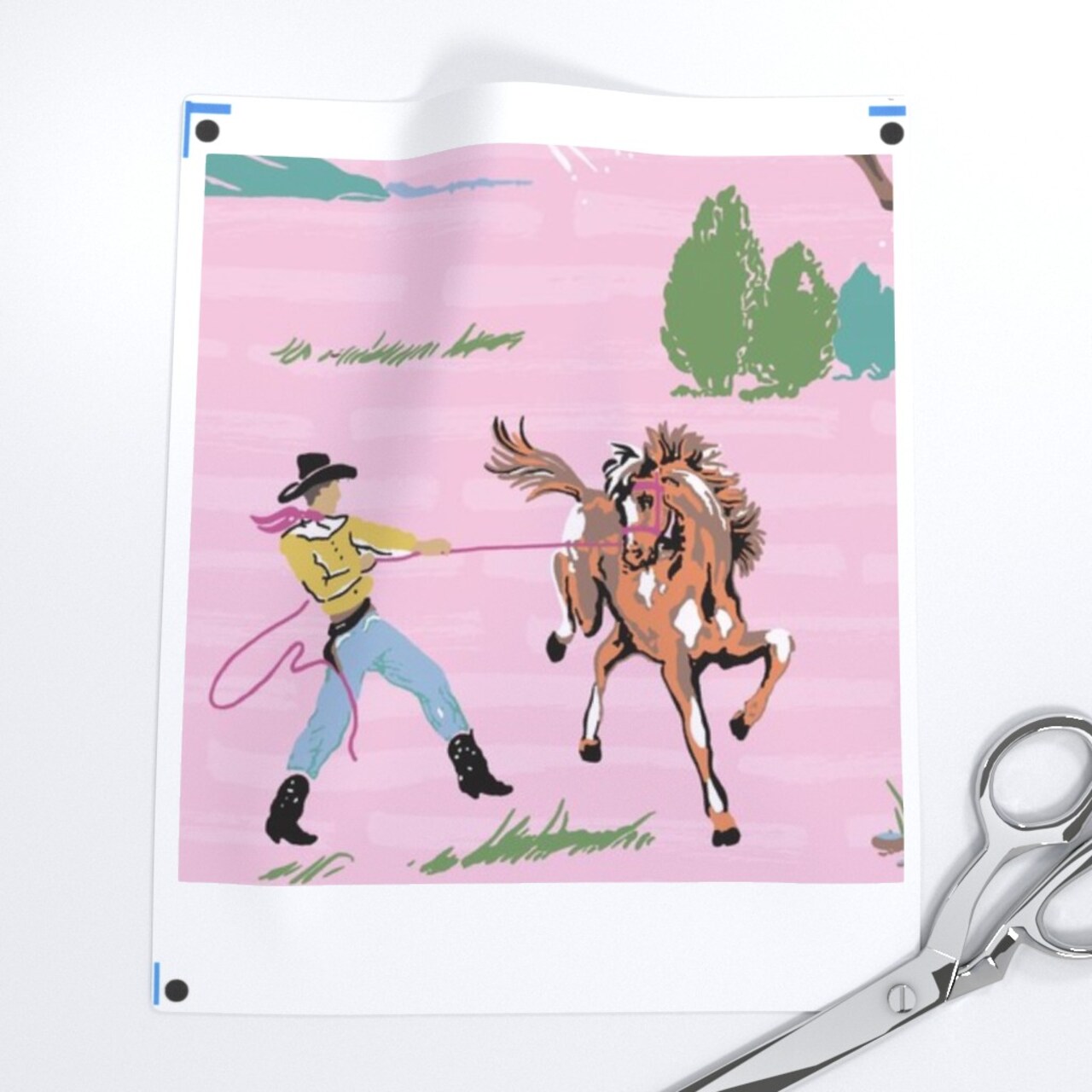 Western Cowboy Ranch Horse Southwestern Mountains Equine Rustic Retro Custom Printed Fabric by Spoonflower Various Fabrics by the Yard or Fat Quarter